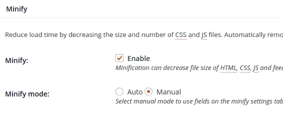 W3 Total Cache manual minify mode
