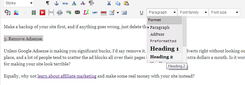 headings